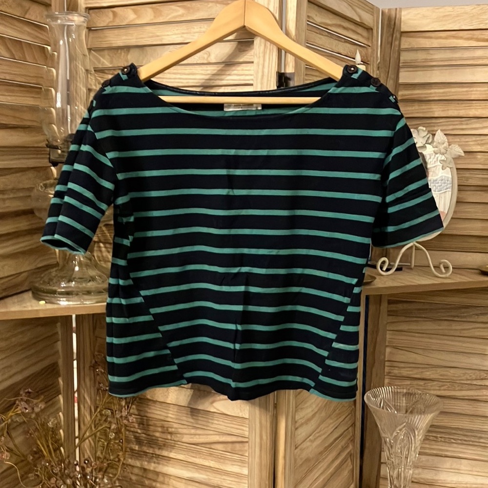 Anthropologie Pilcro Green and Blue Boxy Short Sleeve T-Shirt sz Med